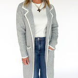 Lapel Collar Cardigan- Grey