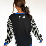 Stripe Sleeve Pullover-Blk/Blue