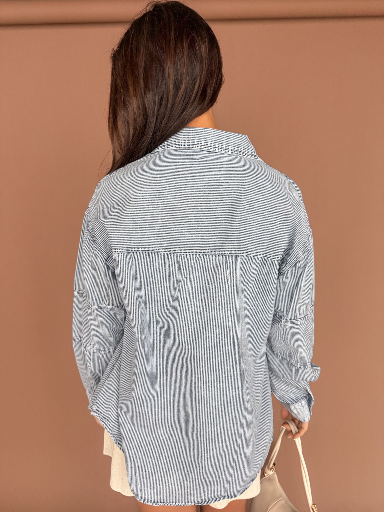Chambray Striped Button Down-Dark - Ana Patricia Boutique