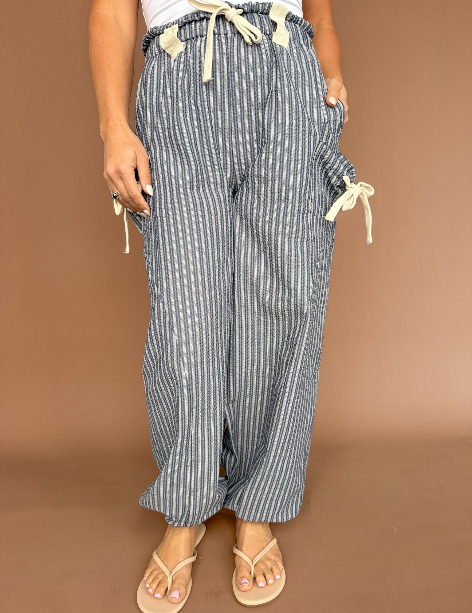 Stripe Barrel Pants- Blue/White - Ana Patricia Boutique