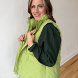 High Collar Padded Vest-Light Green - Ana Patricia Boutique