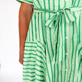 Stripe Mini Flare Dress- Green