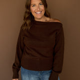 Off the Shoulder Sweater Top- Brown