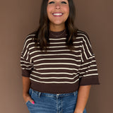 Raw Edge Short Sleeve Sweater- Brown
