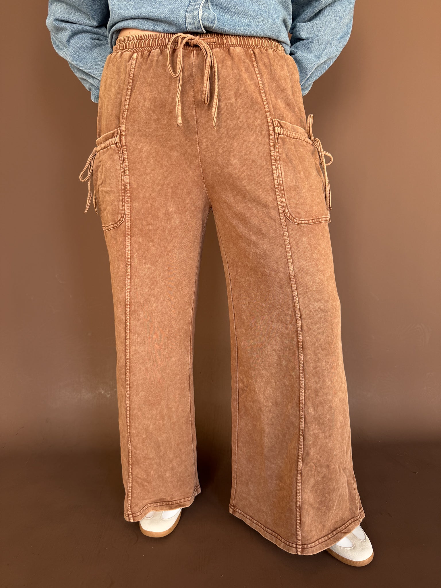 Mineral Wash Terry Pants-Coffee - Ana Patricia Boutique