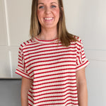 Striped Hi Lo Short Sleeve Top- Red - Ana Patricia Boutique