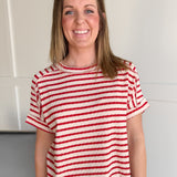 Striped Hi Lo Short Sleeve Top- Red - Ana Patricia Boutique
