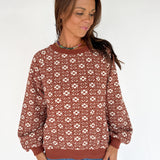 Floral Jacquard Pullover- Brown
