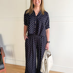 Polka Dot Wide Leg Pants- Navy - Ana Patricia Boutique