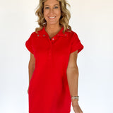 Solid Jersey Dress -Red