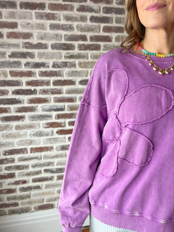 Patched Flower Pullover- Orchid