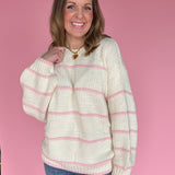 Knit Pink Stripe Sweater- Ivory/Pink