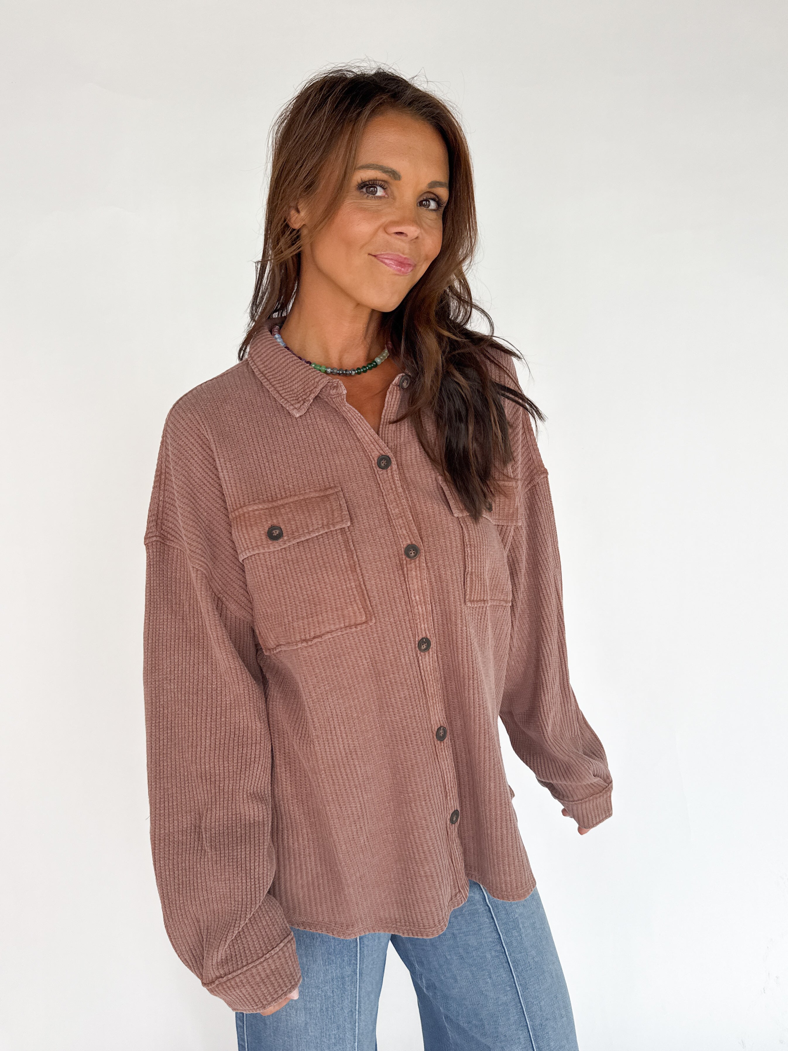 Mineral Wash Shacket-Chestnut - Ana Patricia Boutique