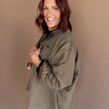Pinstripe Button Up Top- Chocolate