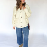 V Neck Waffleknit Cardigan- Ivory - Ana Patricia Boutique