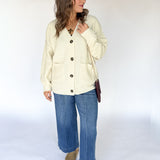 V Neck Waffleknit Cardigan- Ivory - Ana Patricia Boutique