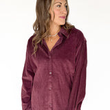 Corduroy Button Up Shirt- Cherry