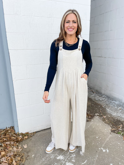 The Dawn Wide Leg Overalls -Oatmeal