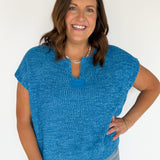 The Lucy V Neck Short Sleeve Top- Deep Sky