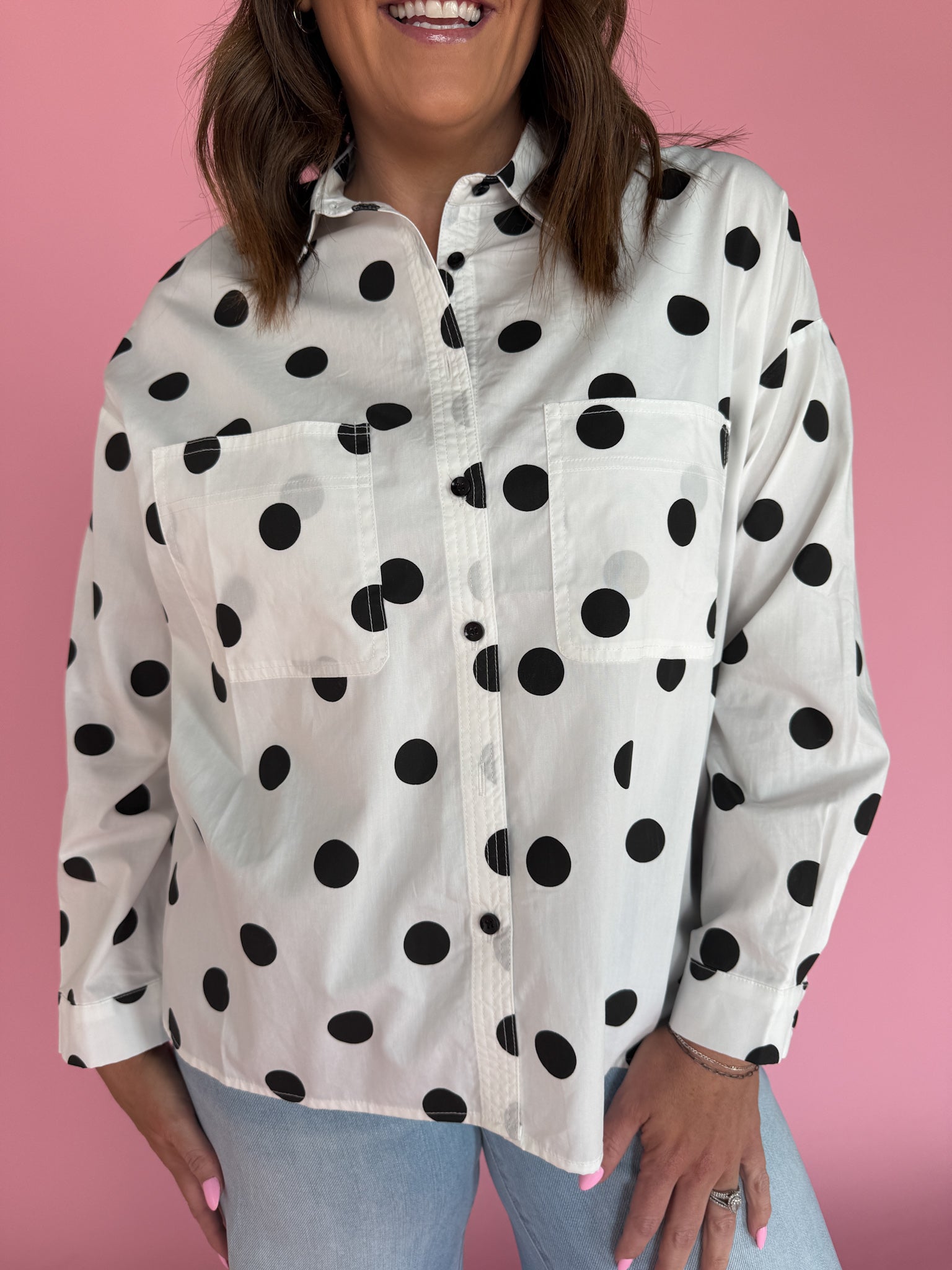 Polka Dot Button Up- Black/Cream - Ana Patricia Boutique