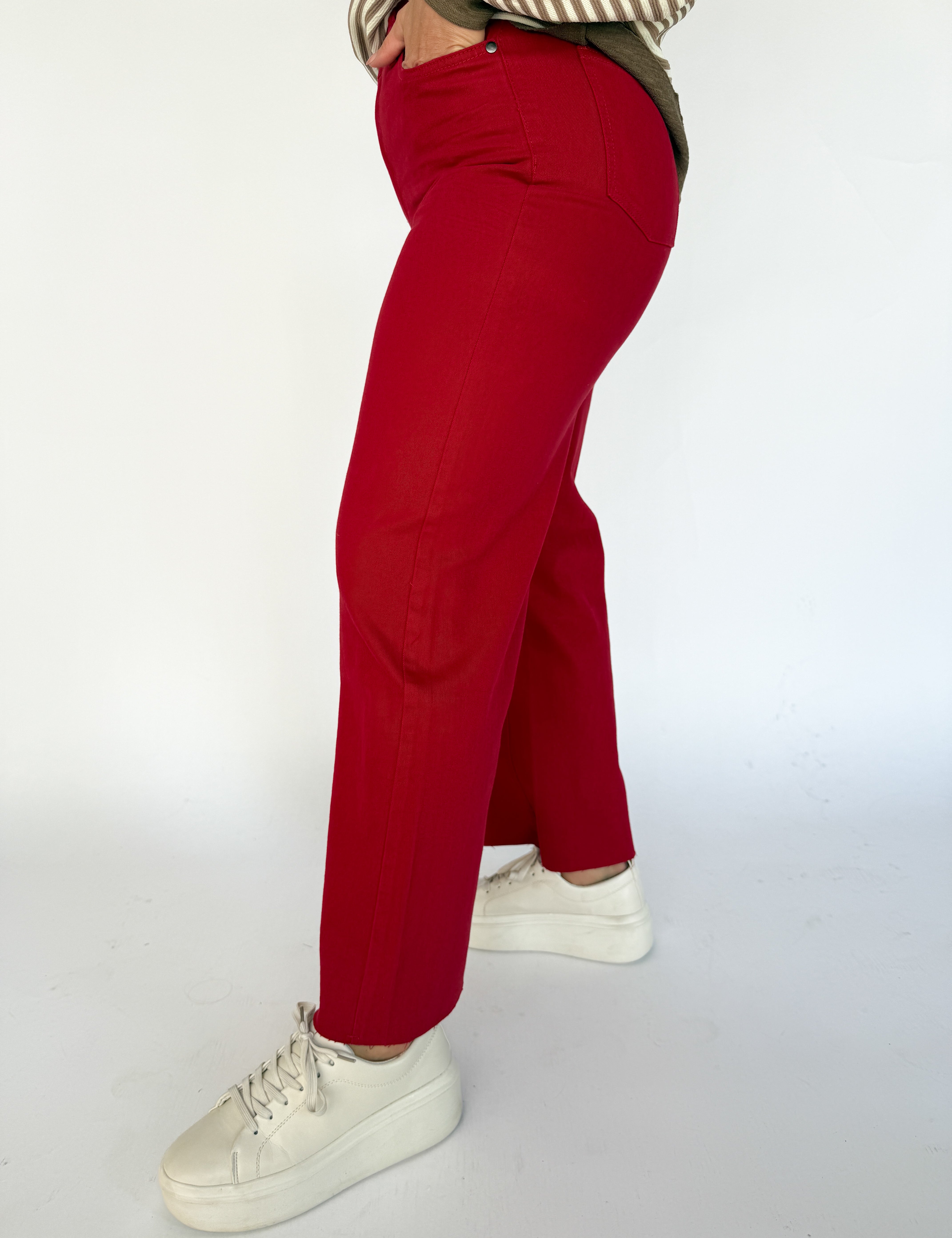 High Rise Twill Pants- Red Velvet - Ana Patricia Boutique
