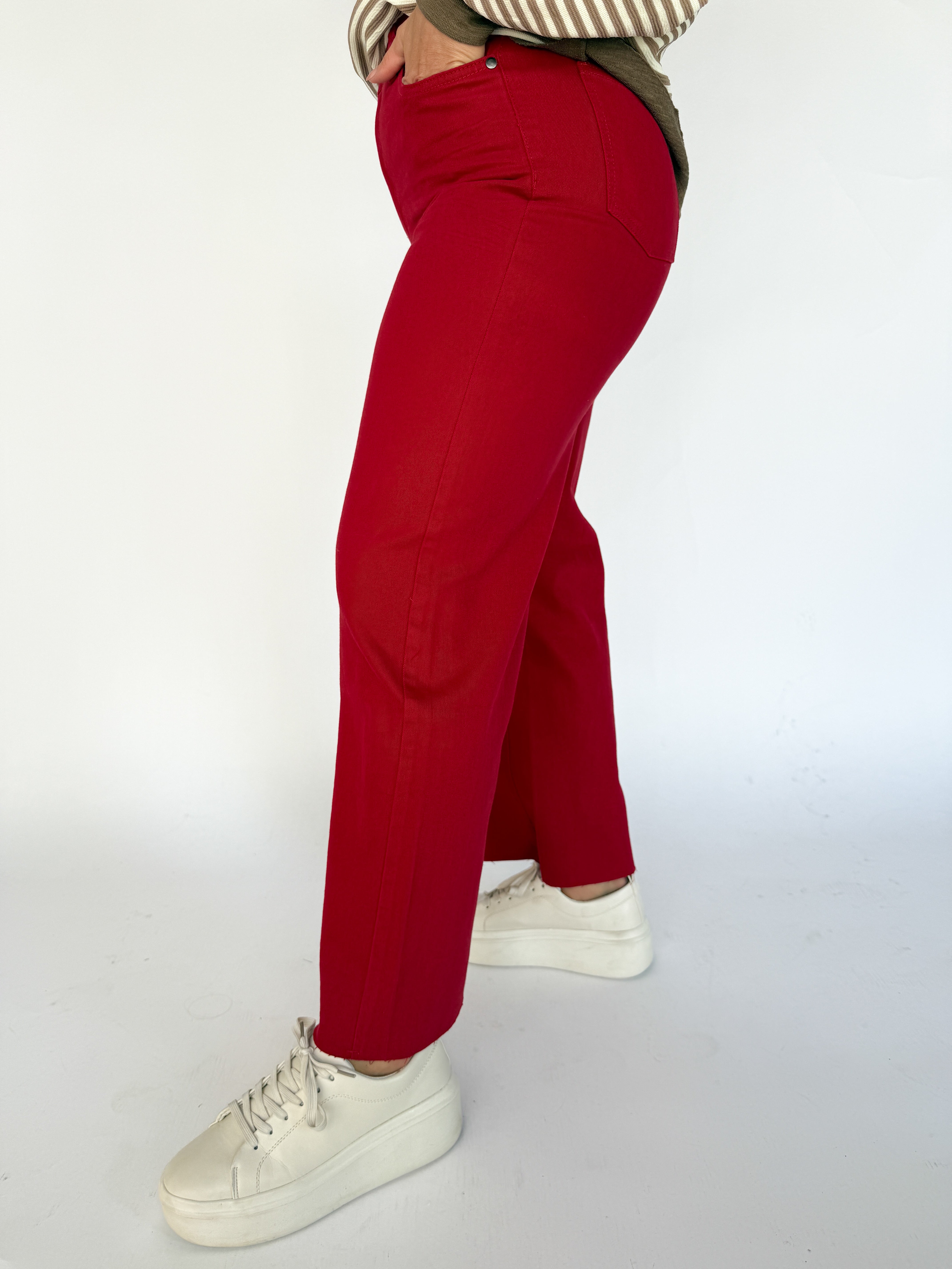 High Rise Twill Pants- Red Velvet - Ana Patricia Boutique