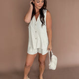 Linen Top & Shorts Set- Oatmeal - Ana Patricia Boutique