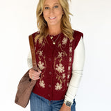 Floral Sweater Vest- Burgundy