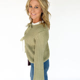 Knit Bow Cardigan Sweater- Olive