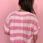 Cable Knit Stripe Sweater-Pink - Ana Patricia Boutique