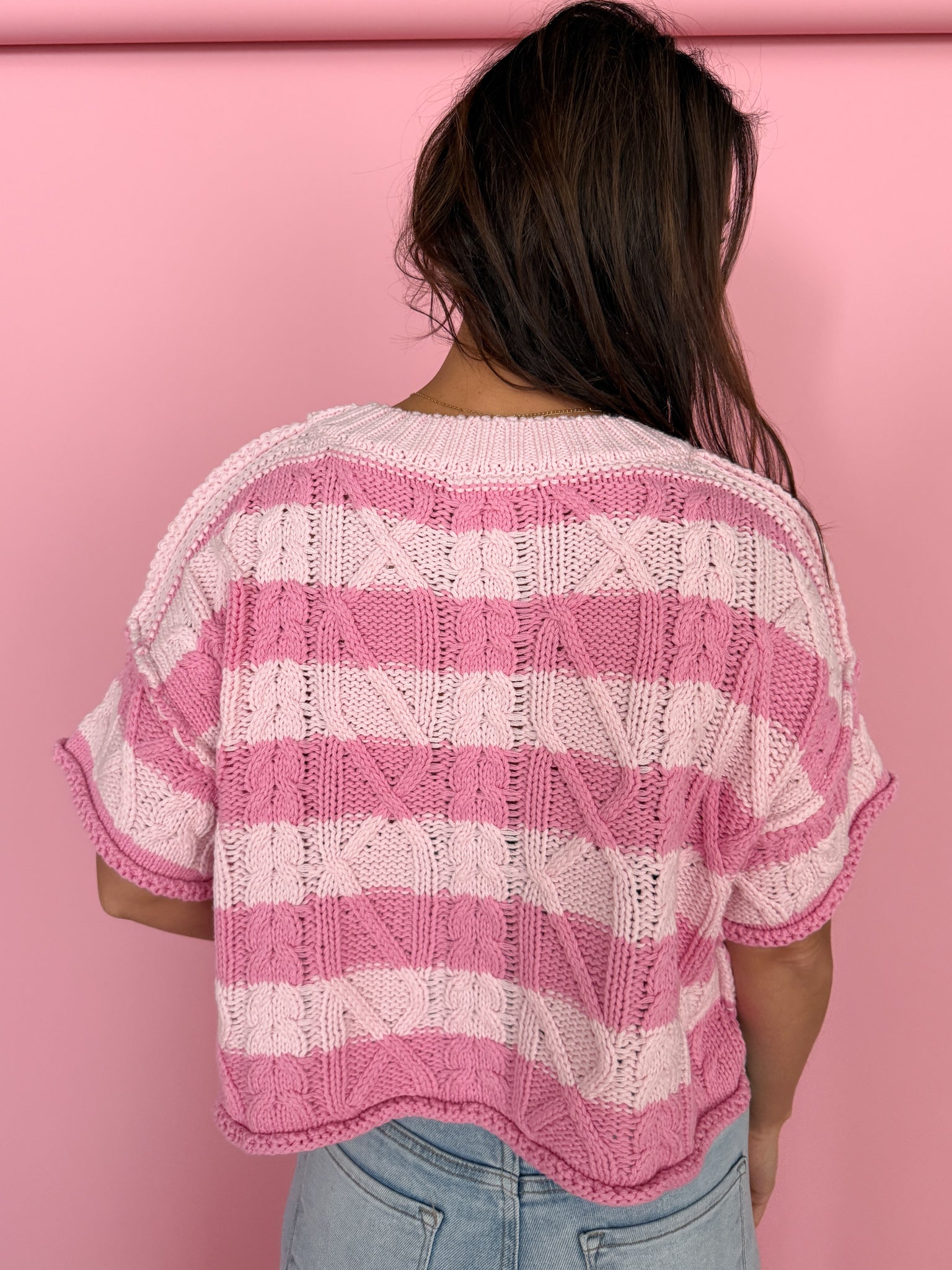 Cable Knit Stripe Sweater-Pink - Ana Patricia Boutique