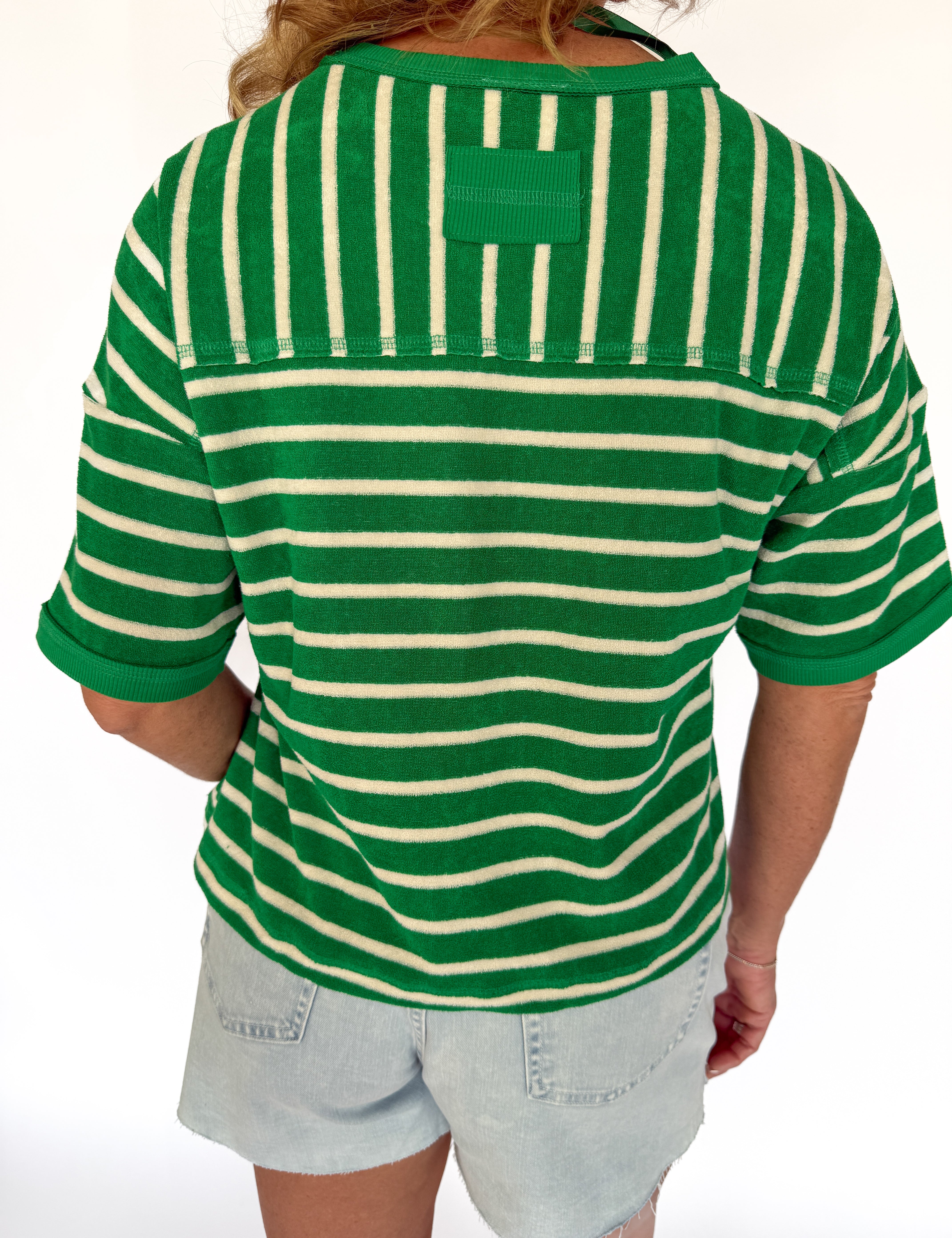 Terry Cloth Stripe Top- Green - Ana Patricia Boutique