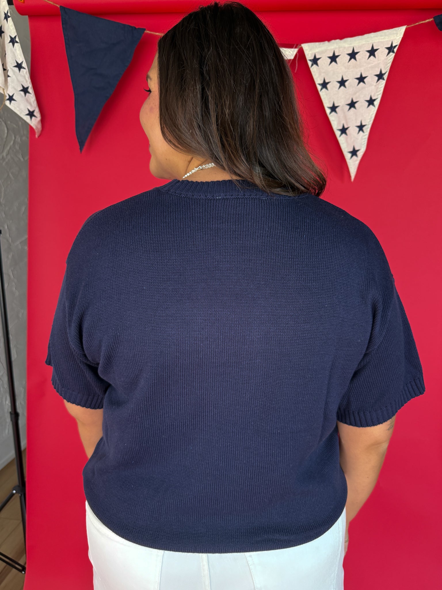 American Flag Knit Top- Navy - Ana Patricia Boutique