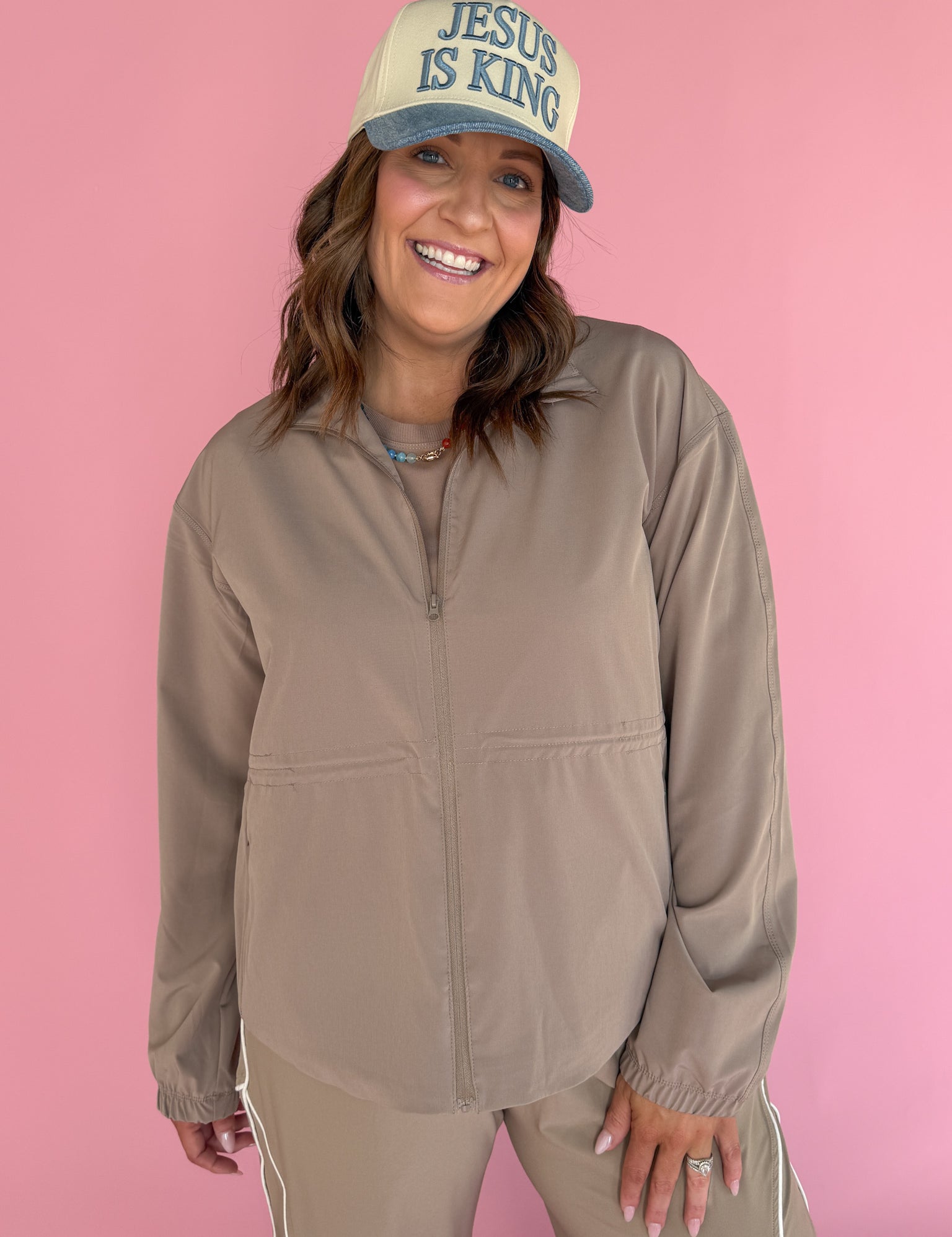 Peplum Windbreaker Jacket- Taupe - Ana Patricia Boutique