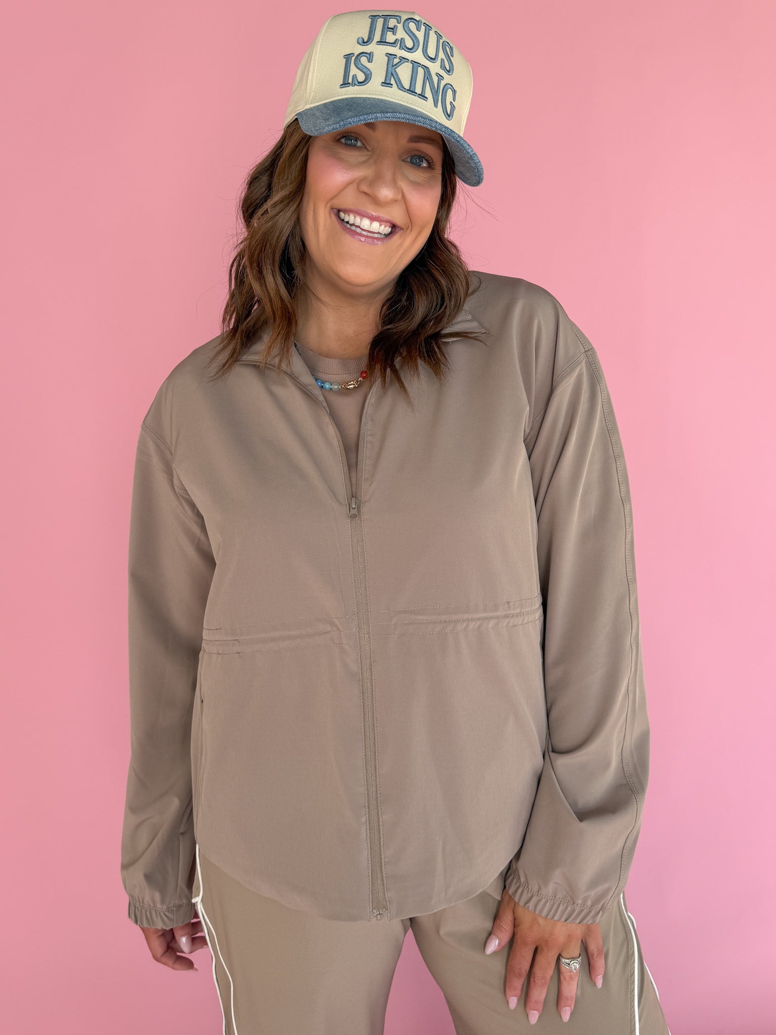 Peplum Windbreaker Jacket- Taupe - Ana Patricia Boutique