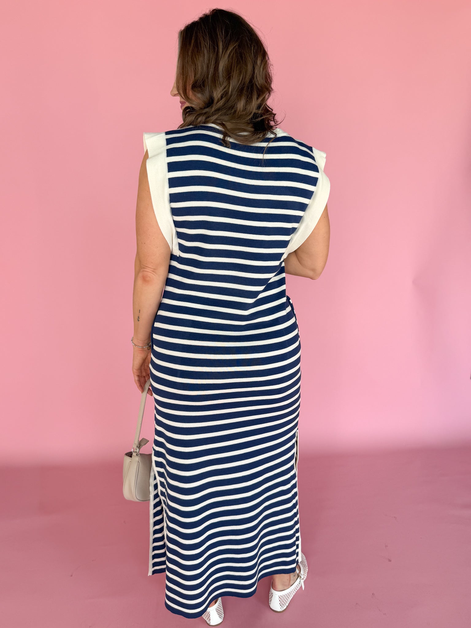 Stripe Knit Maxi Dress- Navy - Ana Patricia Boutique