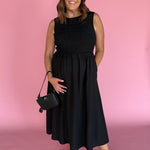 Smocked Bodice Midi Dress- Black - Ana Patricia Boutique