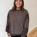 Contrasting Stripe Top- Brown
