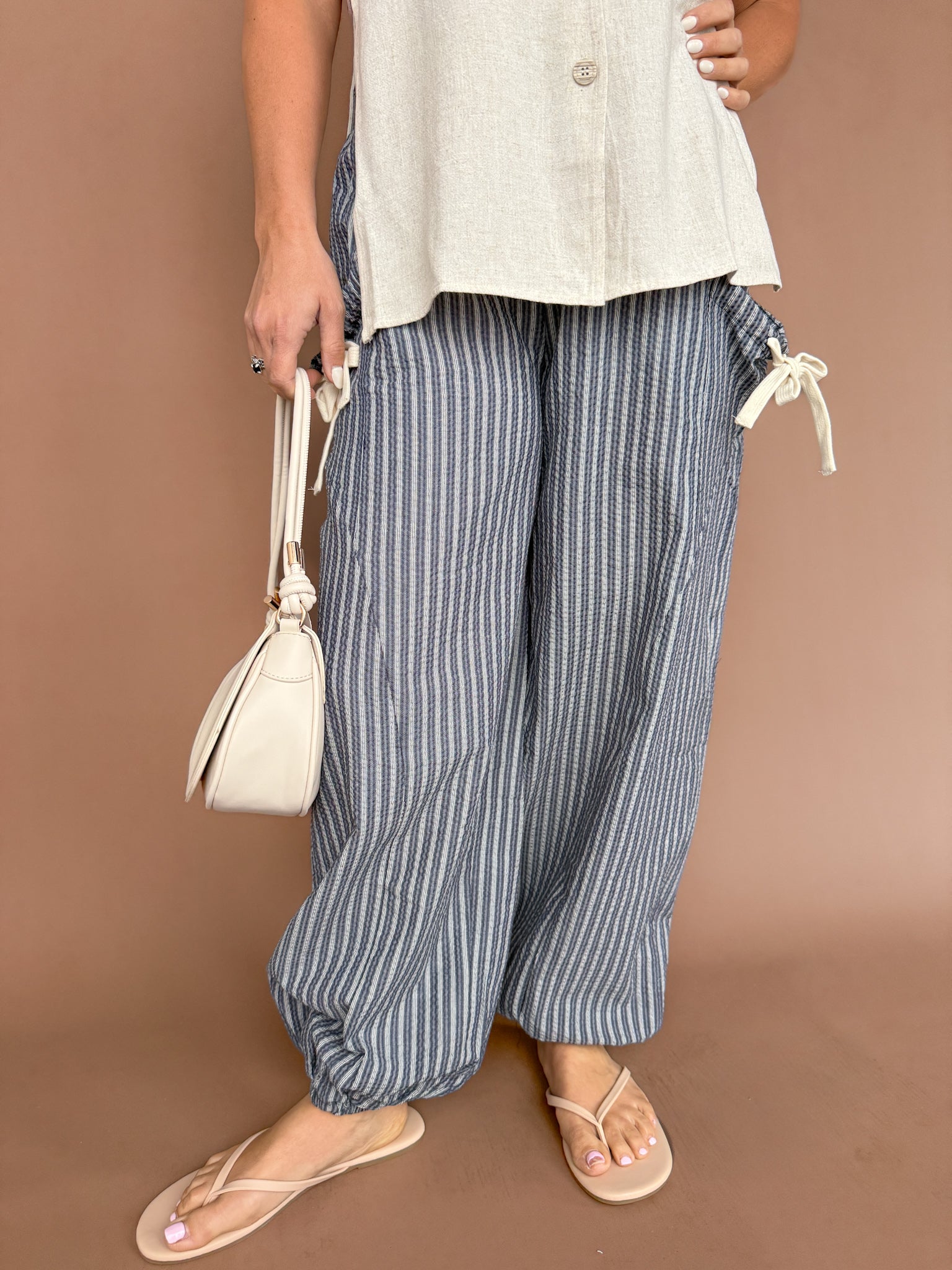 Stripe Barrel Pants- Blue/White - Ana Patricia Boutique