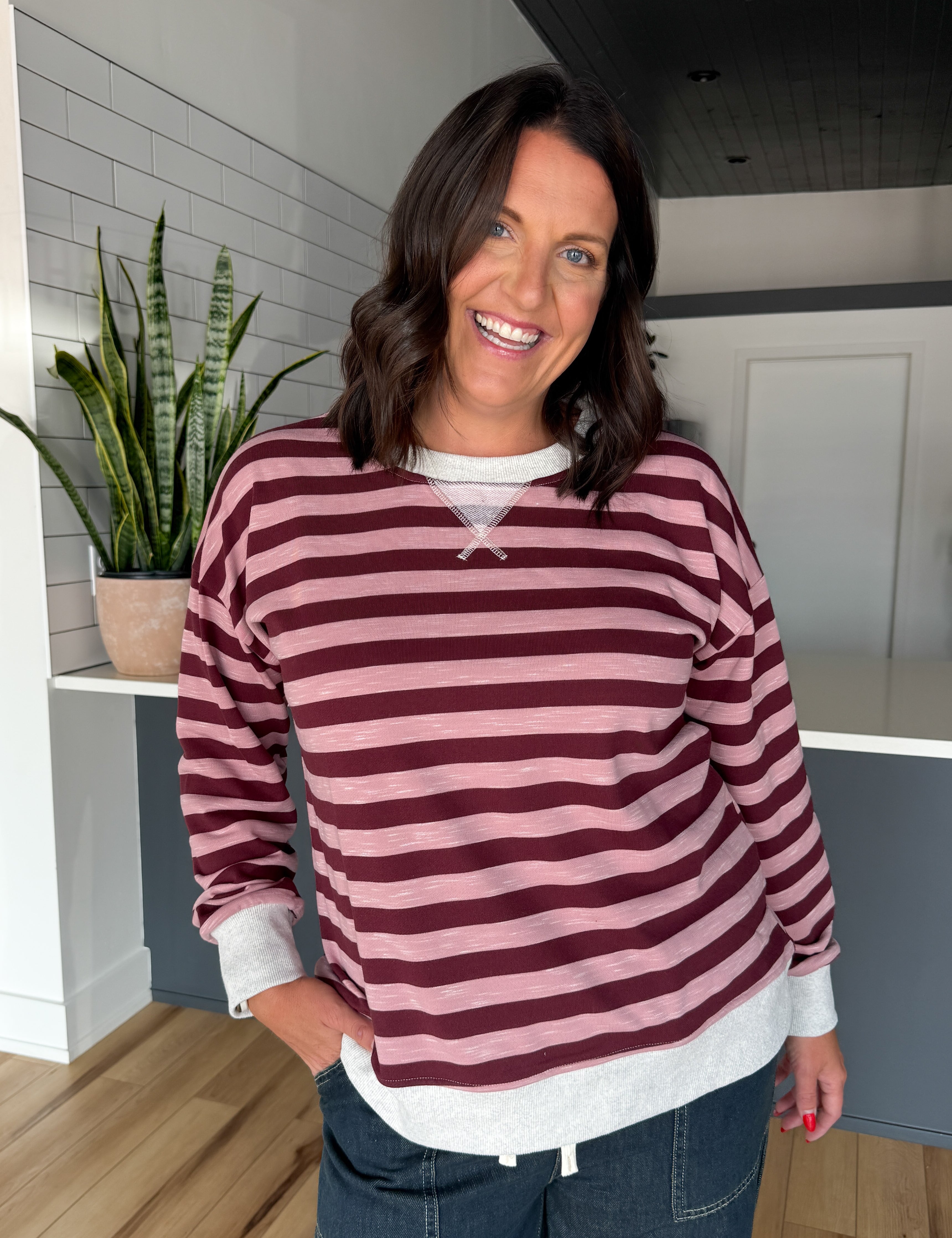 Color Contrast Pullover- Wine/Pink - Ana Patricia Boutique