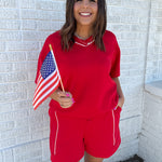 V Neck Piping Top- Red - Ana Patricia Boutique