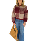 Plaid Crewneck Sweater- Burgundy
