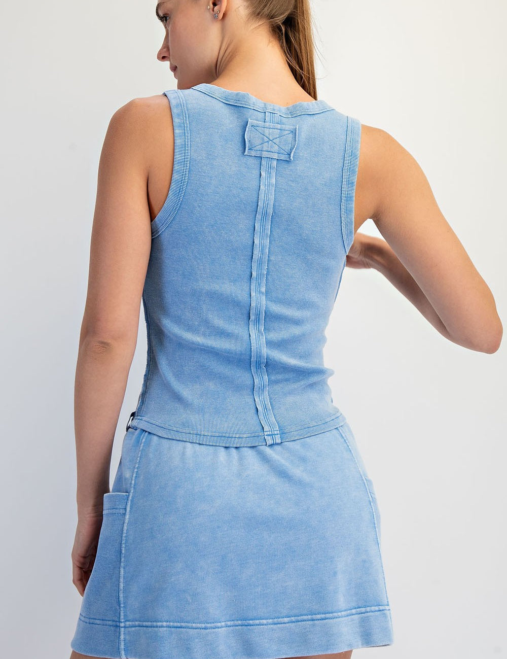 Mineral Wash Ribbed Tank: Blue - Ana Patricia Boutique