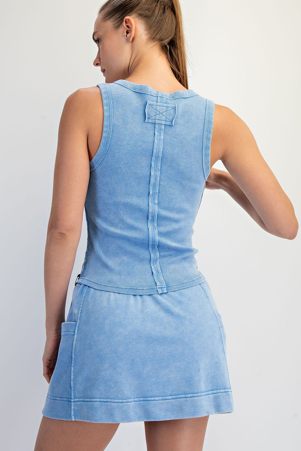 Mineral Wash Ribbed Tank: Blue - Ana Patricia Boutique