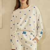 Polka Dot Cropped Crewneck: Blue/White - Ana Patricia Boutique