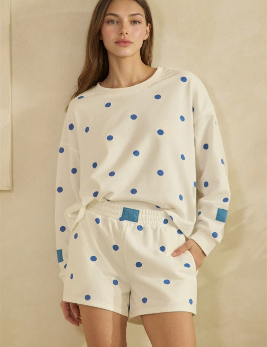 Polka Dot Cropped Crewneck: Blue/White - Ana Patricia Boutique