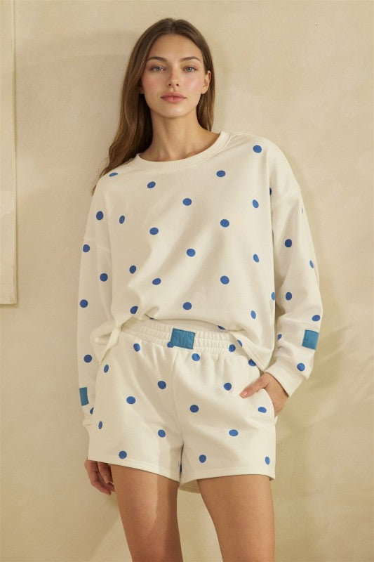 Polka Dot Cropped Crewneck: Blue/White - Ana Patricia Boutique