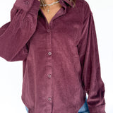 Corduroy Button Up Shirt- Cherry