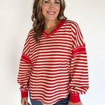 Balloon Sleeve Stripe Pullover- Red/Cream - Ana Patricia Boutique