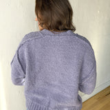 V Neck Fuzzy Sweater- Lavender